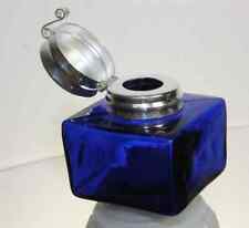 Cobalt Blue Glass Inkwell Square ink Bottle Vintage Antique Style picture