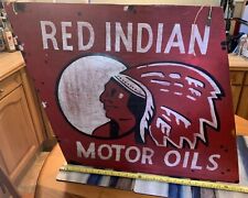 Vintage Red Indian Motor Oils Hand Painted Wooden Sign 26” 66cm picture