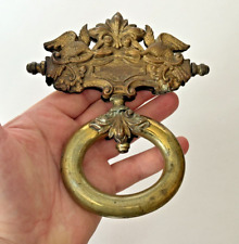 Antique 19th C. Brass Maid Butler Tapestry Ribbon Bell Pull Hardware Gryphons picture