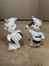 Pair Antique Miniature Figurines Drummer And Squeezebox Accordion Player Japan picture