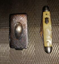 VINTAGE IMPERIAL POCKET KNIFE 2 Blade PEARL Handle And MONEY CLIP LOT OF 2 USA picture