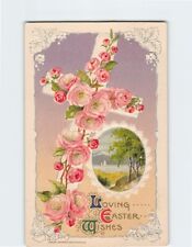 Postcard Loving Easter Wishes Flower Cross Art Print Embossed Card picture