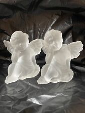 Vintage Pair of Frosted Clear Crystal Heavy Glass Sitting Angles picture