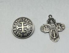 Vintage Catholic Sterling Silver 4 Way Cross Pendant + Ratio Factibilium Recta picture