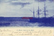 pre-1907 A MARINE SCENE ON THE PACIFIC dinghy rows toward sailing ship 1906 picture