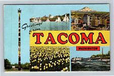 Tacoma WA-Washington LARGE LETTER Greetings, Scenic Views Vintage Postcard picture