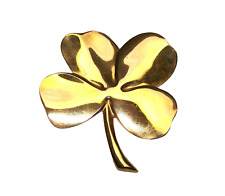Vintage Brass 4 Leaf Clover G 48 Hope Faith Love Saying Desk Paperweight picture
