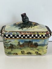 Rare Mackenzie Childs Porcelain Trinket Box Courtly Check Thistle Vintage 1990 picture