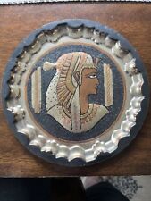 Vintage Egyptian Etched Mixed Metals Copper Brass Silver Tone Plate picture