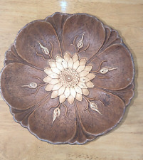 Vintage Multi Prod USA 1946 sun Flower Design Faux Wood Bowl Dish 12 inch boho picture