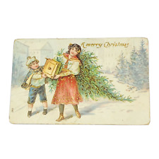 Antique Christmas Embossed Postcard Germany Children Tree picture
