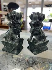 Vintage Antique Asian Chinese Hand Carved Marble Pair of Foo Dogs Ball in Mouth picture