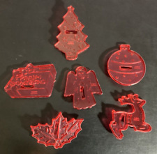 Vintage Red Hard Plastic Christmas Xmas Holiday Cookie Cutters,  Set of 6 picture
