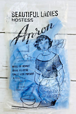 Vintage Vinyl Plastic Hostess Half Apron Light Blue w/ White Floral Flowers picture