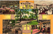 The Wagon Wheel Restaurant & Bar Rockton Illinois 1950s Linen Postcard picture