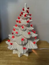 13” Vintage Porcelain White Christmas Tree 2 Pc, Updated Cord & Light picture