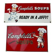 Campbell Soup Andy Rooney's Porcelain Enamel Advertising Sign X2 Lot Vintage picture