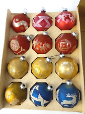 VTG Coby Glass Ball Ornaments 12 Original Box Christmas Stenciled Mica Made USA picture