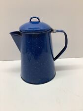 Vintage blue and white speckled enamel coffee/tea kettle 8”T home camp rv picture