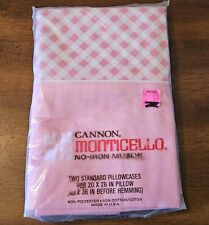 VTG NOS Cannon Monticello Pink Checkered Gingham Muslin Standard Pillowcases x2. picture