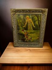 Vintage Guardian Angel Over Children Playing In Water Paper Boats Framed 10x12” picture