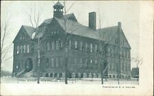 Montpelier, Ohio - High School in snow - vintage Williams County, OH Postcard picture