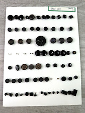 Collector Card of Vintage Buttons Patterned Black Glass Various Sizes picture