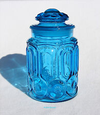 Moon & Star Canister Jar by L E Smith 9 1/2 inches Medium Tall Colonial Blue Jar picture