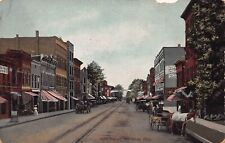 Ashtabula OH Ohio Main Street View Downtown Horse Buggy Trolley Vtg Postcard P7 picture