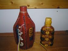 Lot of 2 Costa Rica Three Monkeys Decorated Tooled Leather Parrot Liquor Bottle picture
