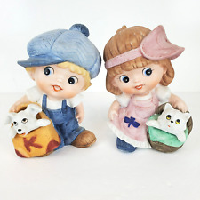 Vintage HOMCO Ceramic Little Boy w/ Dog Little Girl w/ Kitten figurine #1439 5