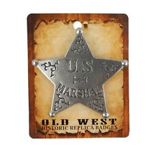 US Marshal Badge Old West Replica Antique Silver 5 Pointed Star Made in USA picture