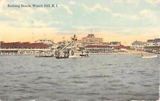 1913 Bathing Beach & Distant Hotels Watch Hill RI post card picture