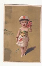 Japan Int'l Girl Holding Mask  Gold No Advertising Vict Card c1880s picture