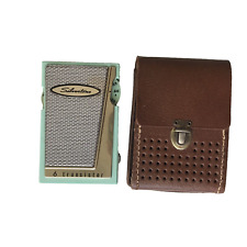 Vtg Silvertone 6 Transistor Radio #1203 Mint Green with Leather Case Works Read picture