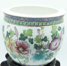 Vintage Chinese Ceramic Planter Pot Koi Fish Floral Motif 12” X 10” picture