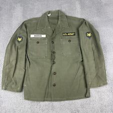 Mens Vintage 1950s 1960s US Army Vietnam War Sateen Utility Shirt Patches Green picture