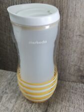 Vintage Starbucks beverage cup 2004 Plastic Tumbler 16 oz Yellow White Stripes. picture