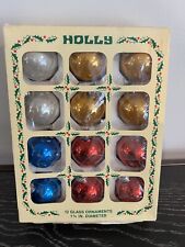 Vintage Retro Multi Colored Holly Glass Christmas Ornaments picture