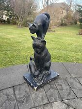 1970 S. Djalazov Three Black Cats Sculpture Figure Heavy Statue 22