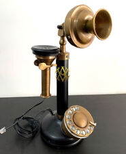 Antique Handmade Brass Phone Candlestick Telephone Rotary Dial Vintage Home Deco picture