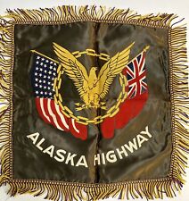 Vintage Satin WW2 Era Pillow Case Cover w Fringe Alaska Highway US EAGLE Display picture