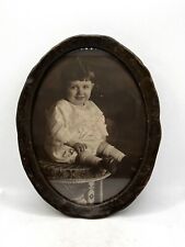 Antique Oval Framed Baby Boy On Wicker Stool Photo Sepia Tone Photography picture