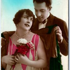 c1910s Dutch Romantic Man & Woman RPPC Congratulations Carmen Real Photo PC A136 picture