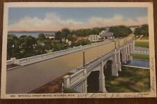 Petoskey MI Michigan, Mitchell Street Bridge Linen Postcard PM 1949 picture