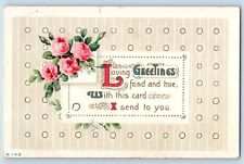 Wilton Junction IA Postcard Loving Greetings Pink Roses Flowers Embossed 1914 picture