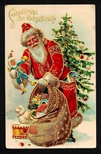 6003 Antique Vintage Christmas Postcard Santa Gold Gild Tree Toys Jester BURGOON picture