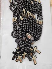 Set Of 12 X Virgin Mary Rosary Wooden Black / Rosario Virgen de Guadalupe Negro  picture