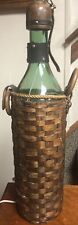 Vintage Wicker Wrapped Green Glass Demijohn Wine Bottle Lamp 27 Inch High picture