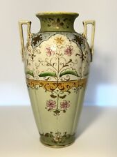 Vintage IE & Co Japan Handpainted Floral Pastel Double Handled Vase 9 3/4” Tall picture
